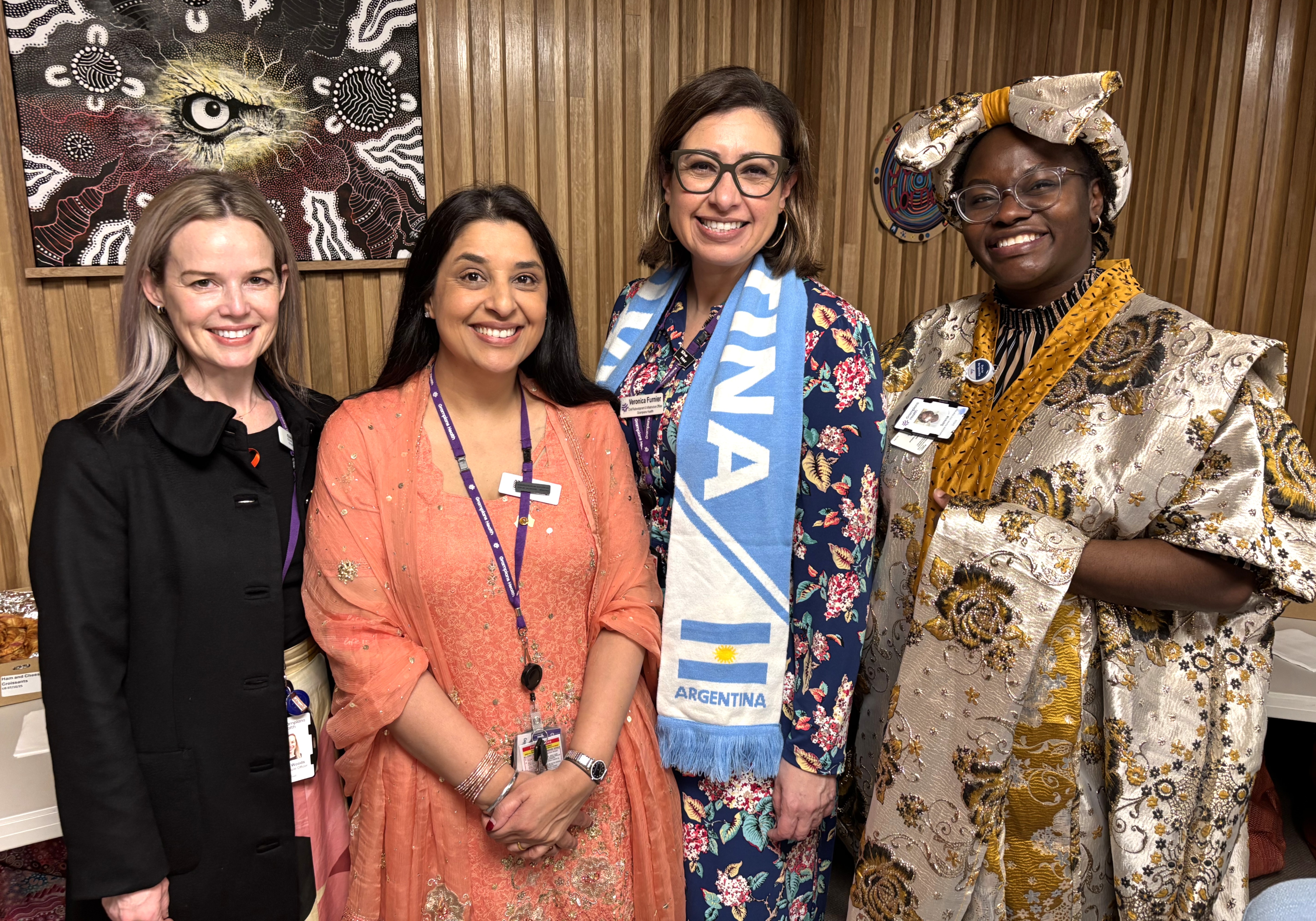 Chief People Officer Claire Woods, Director Financial Accounting, Revenue & Systems Amarjit Saini, Equity, Inclusion and Diversity Committee Chair Veronica Furnier and Associate Nurse Unit Manager Serena Ogbuokiri celebrate the launch of Grampians Health’s first Intercultural Action Plan in Ballarat. Chief People Officer Claire Woods, Director Financial Accounting, Revenue & Systems Amarjit Saini, Equity, Inclusion and Diversity Committee Chair Veronica Furnier and Associate Nurse Unit Manager Serena Ogbuokiri celebrate the launch of Grampians Health’s first Intercultural Action Plan in Ballarat.